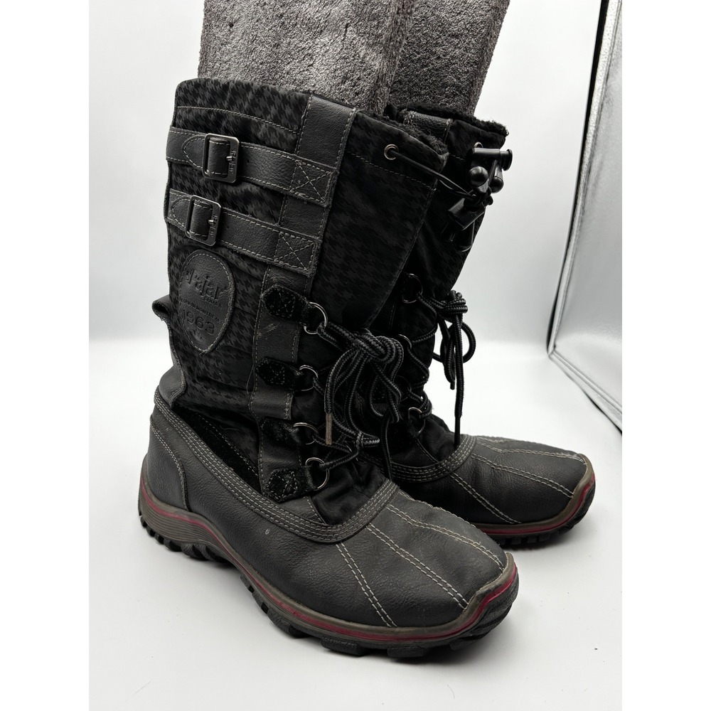 Pajar Canada 1963 Black Leather Houndstooth Winter Snow Boots Womens 8-8.5